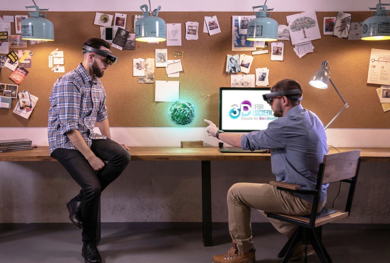 Two young men using Microsoft Hololens in medicine and medical education